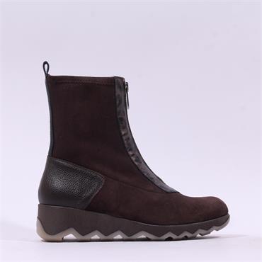 Wonders Simon Front Zip Stretch Boot - Brown Suede